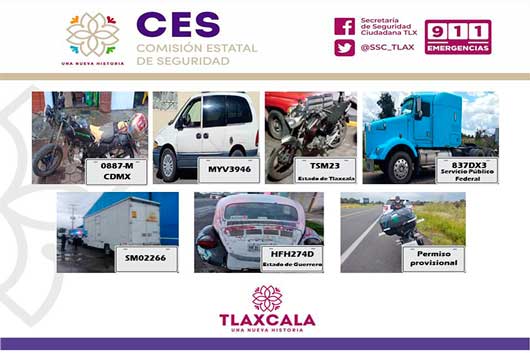 Policía Estatal asegura 7 vehículos robados