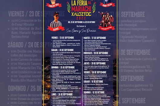 Se llevara a cabo la Feria del Mariachi Xaloztoc 2022 del 23 de septiembre al 2 de octubre