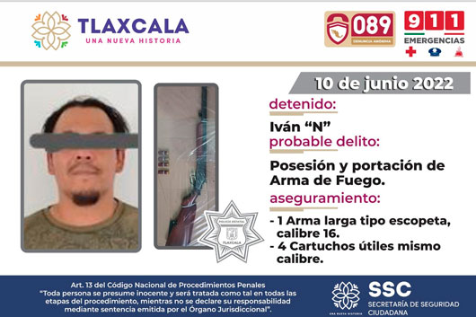 Detiene la SSC a sujeto y asegura arma de fuego en Hueyotlipan