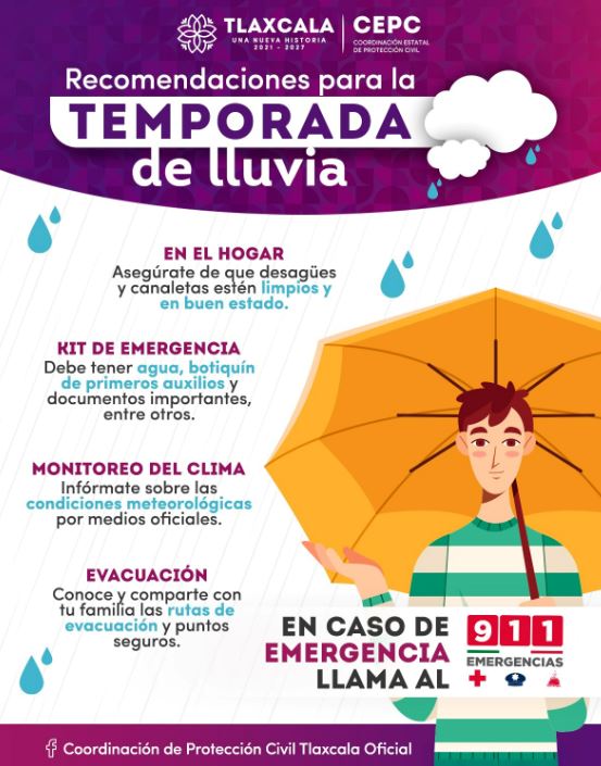 Emite CEPC recomendaciones ante pronóstico de lluvias en Tlaxcala