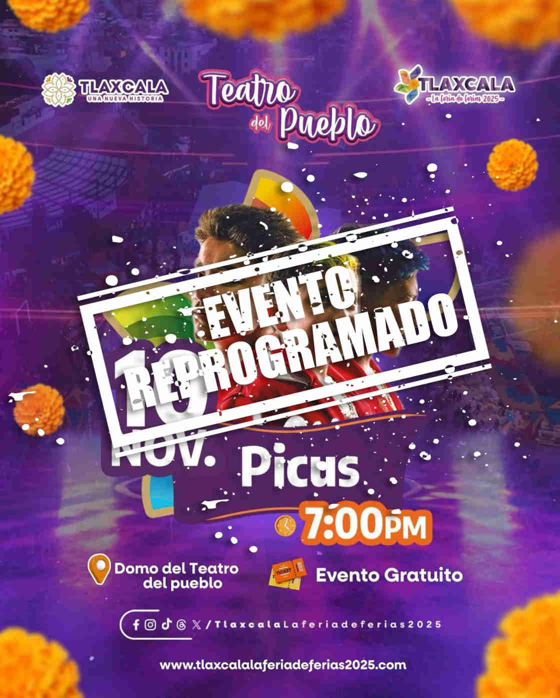Reprograman concierto de “Picus” en “Tlaxcala, la Feria de Ferias 2025” por condiciones climáticas